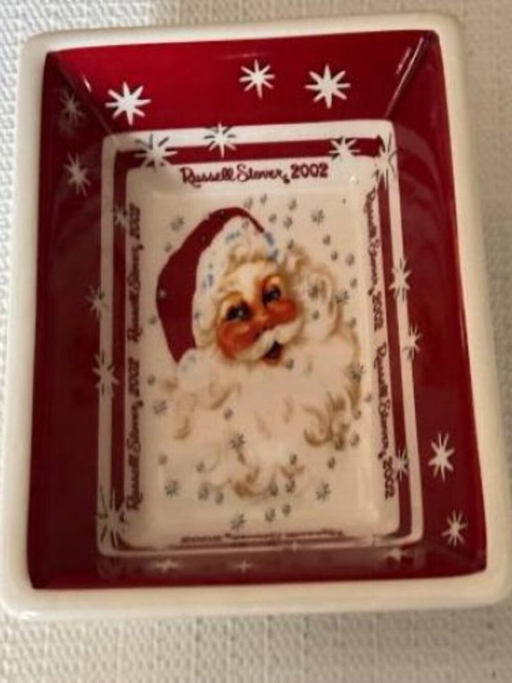NEW VTG Collectable Russell Stover 2002 Santa Candy/Nut Dish Red w/Snowflakes